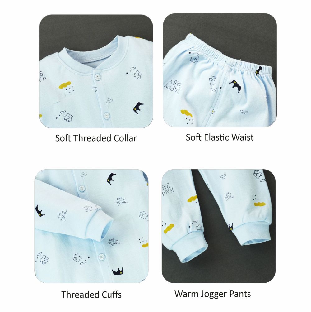 Blue Happy Baby Full sleeves tops & pants set Unisex Kids Wear