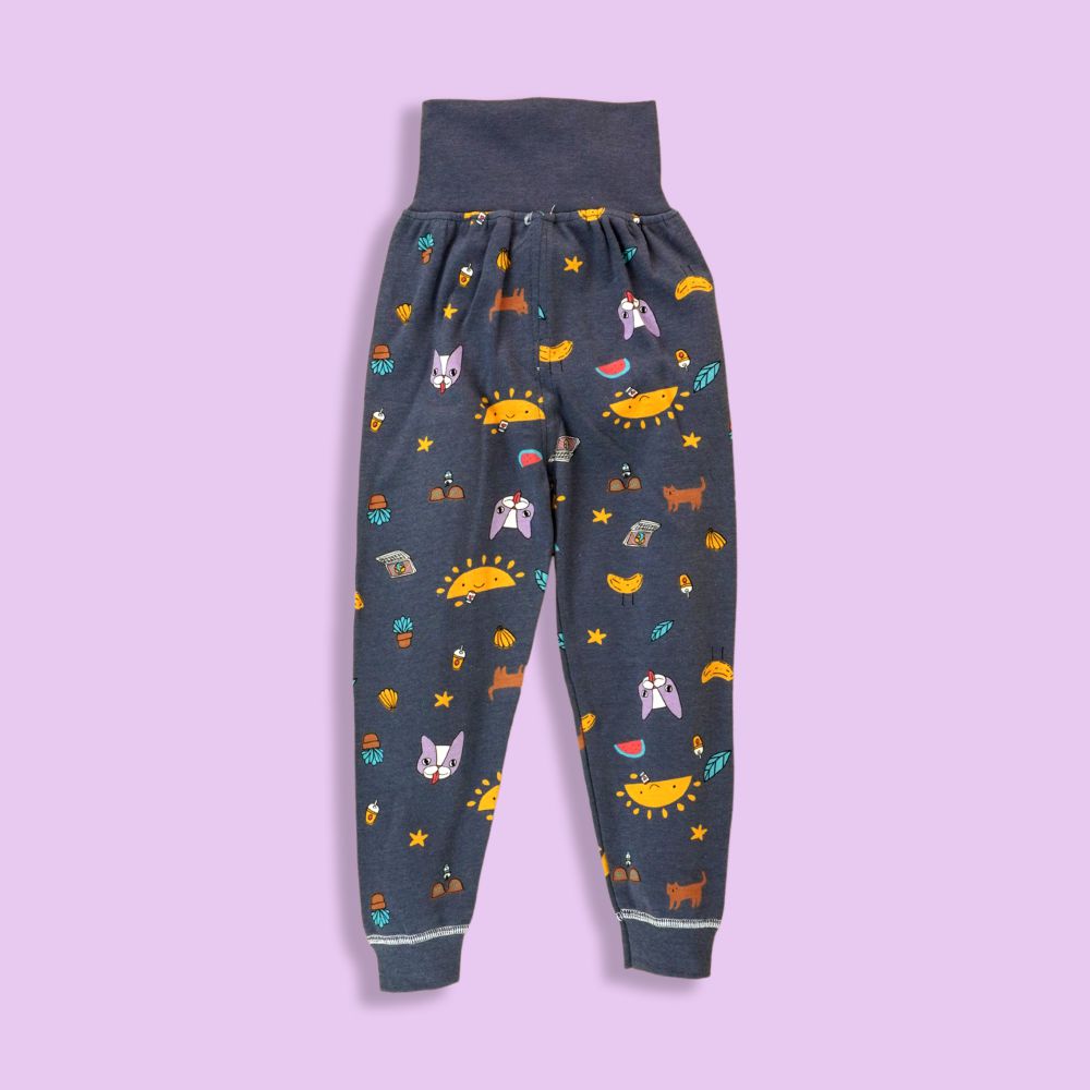 Dark Blue Cat, laptop, Banana Full sleeves tops & pants set Unisex Kids Wear