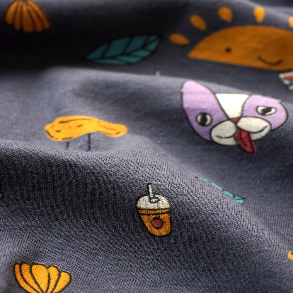 Dark Blue Cat, laptop, Banana Full sleeves tops & pants set Unisex Kids Wear