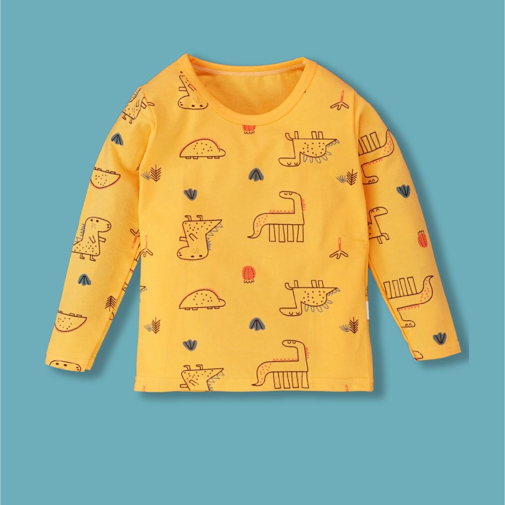 Orange Dino Full sleeves tops & pants set Unisex Kids Wear