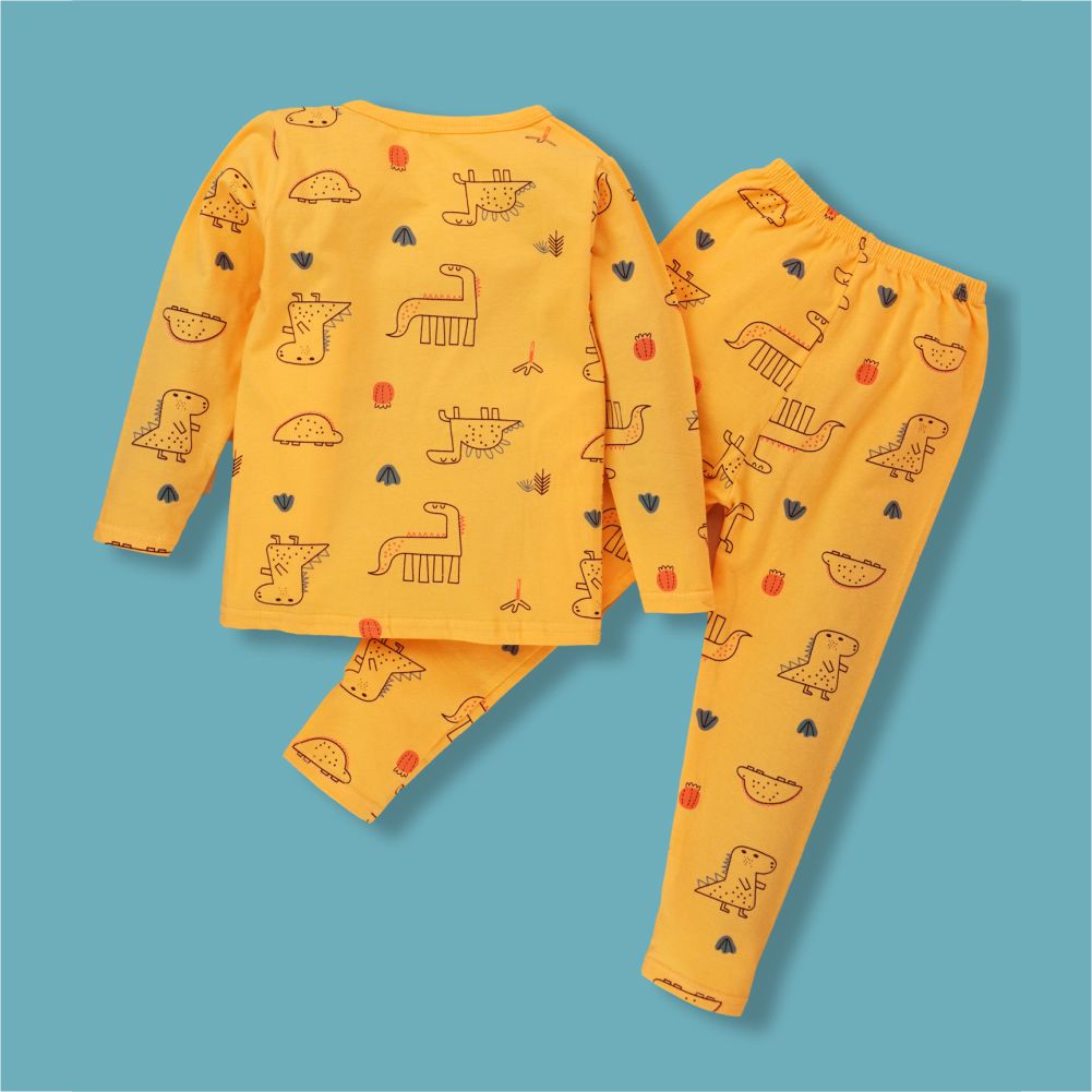 Orange Dino Full sleeves tops & pants set Unisex Kids Wear