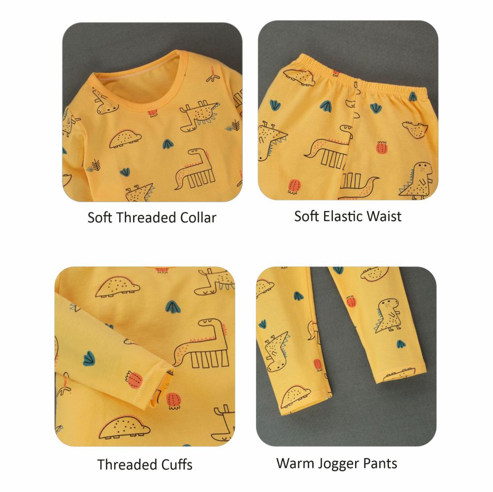 Orange Dino Full sleeves tops & pants set Unisex Kids Wear
