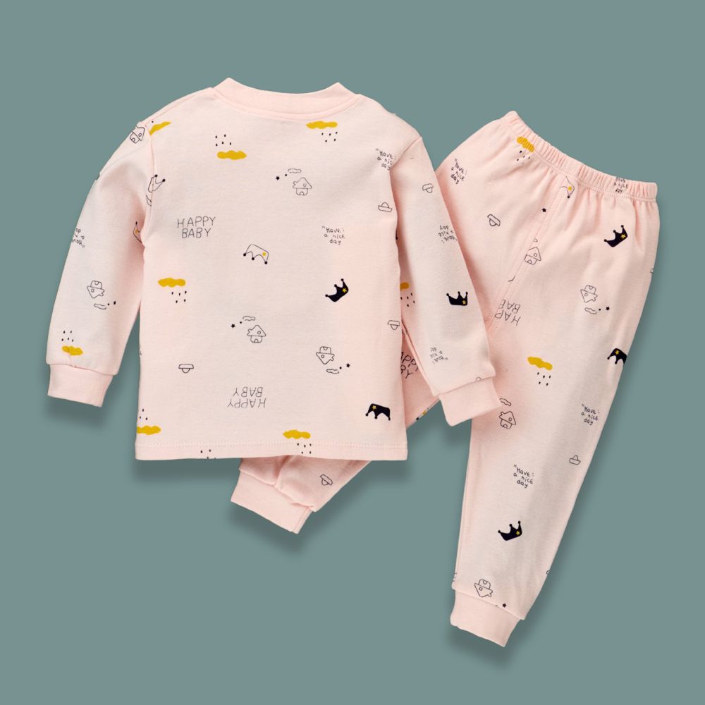 Pink Happy Baby Full sleeves tops & pants set Unisex Kids Wear