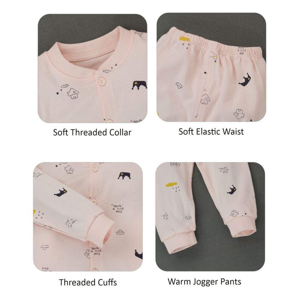 Pink Happy Baby Full sleeves tops & pants set Unisex Kids Wear