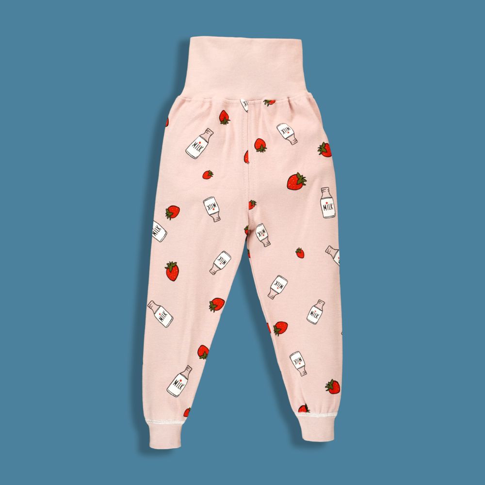 Pink Strawberry & Milk Full sleeves tops & pants set Unisex Kids Wear