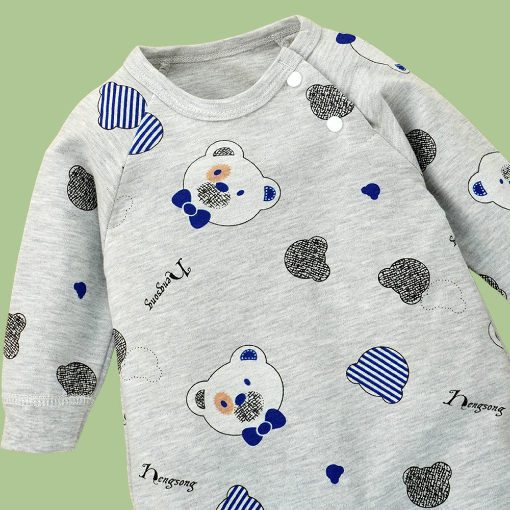 Grey Bear Face Print Romper Unisex Kids Wear
