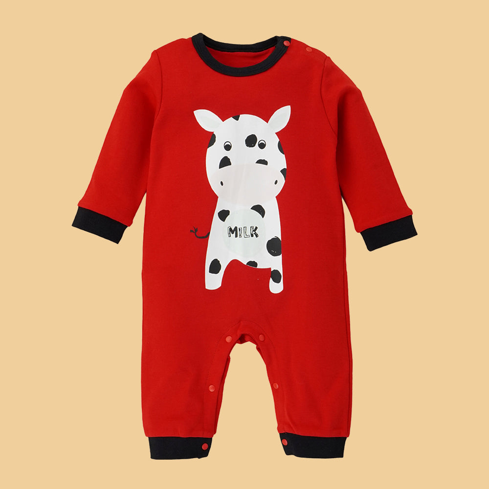 Red Romper with White Cow Print, 2-3 years Unisex Kids Wear