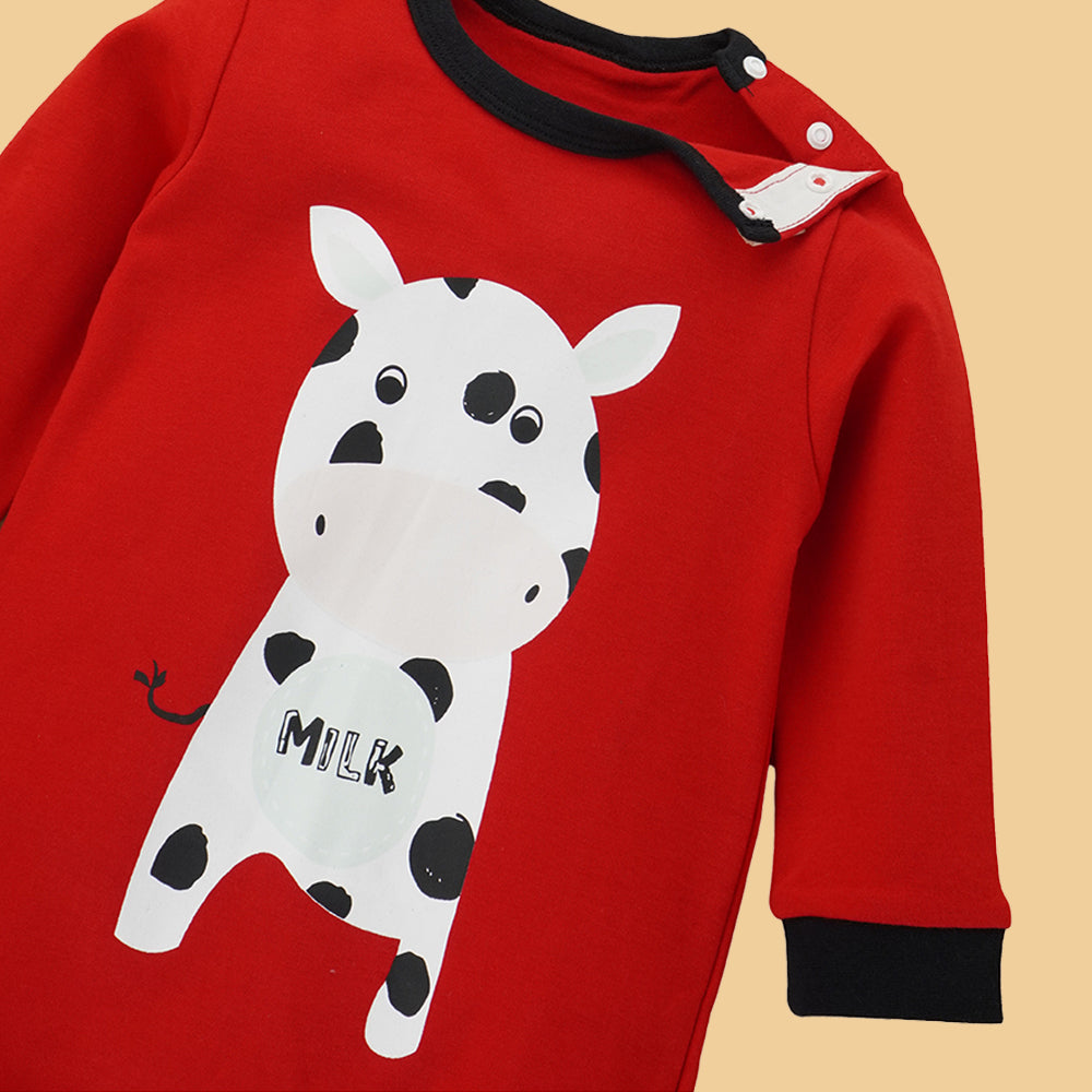 Red Romper with White Cow Print, 2-3 years Unisex Kids Wear