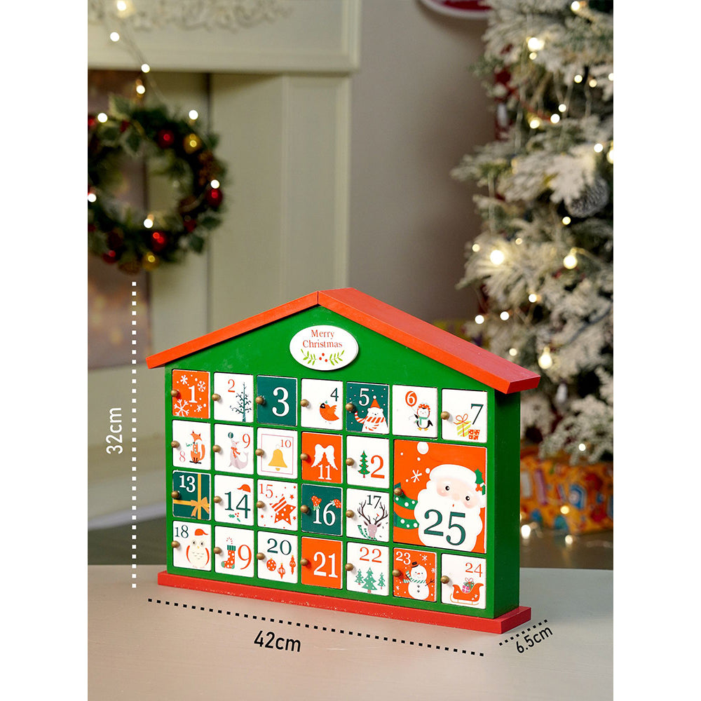 25days Green home shaped wooden advent Calendar for christmas
