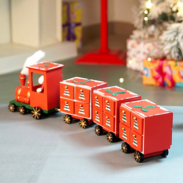 24days Red Bogie Train shaped wooden advent Calendar for christmas
