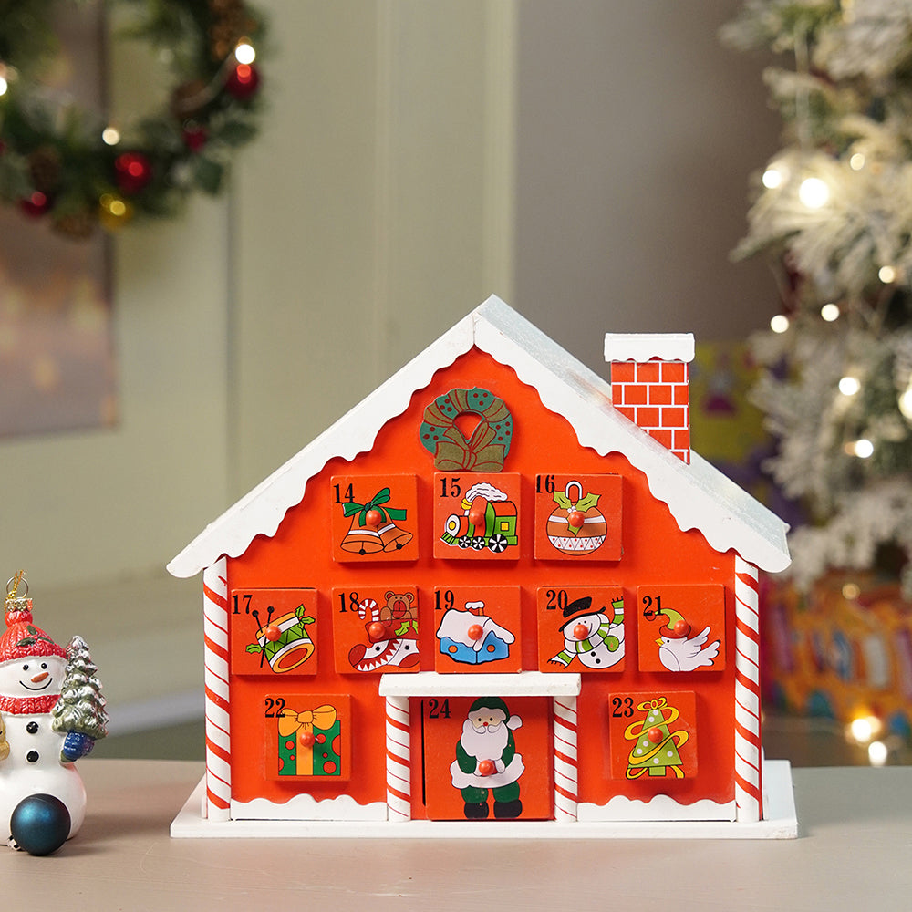 24days Red Snow Home shaped wooden advent Calendar for christmas