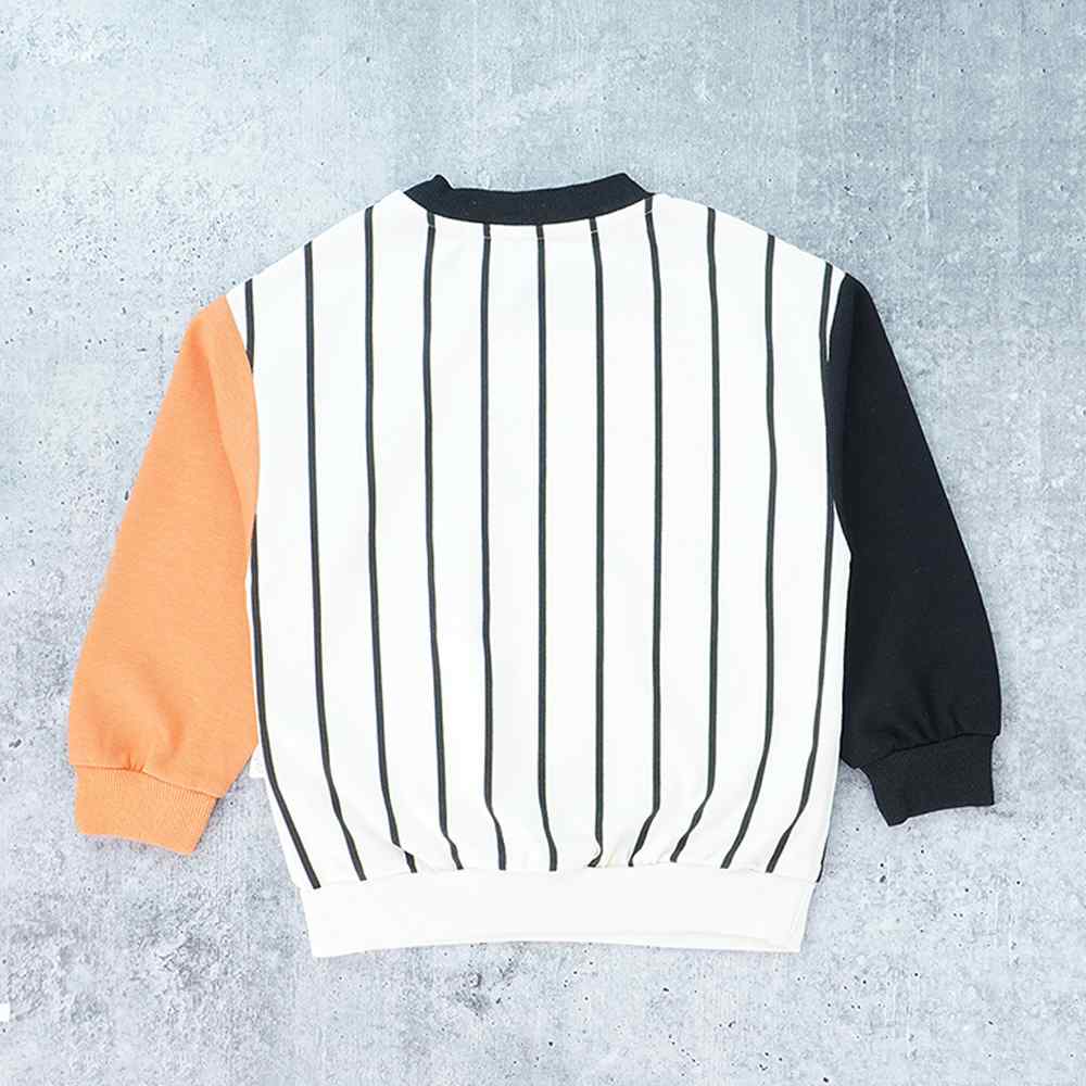 Black & Orange Colorblock Full Sleeves T-shirt for Kids