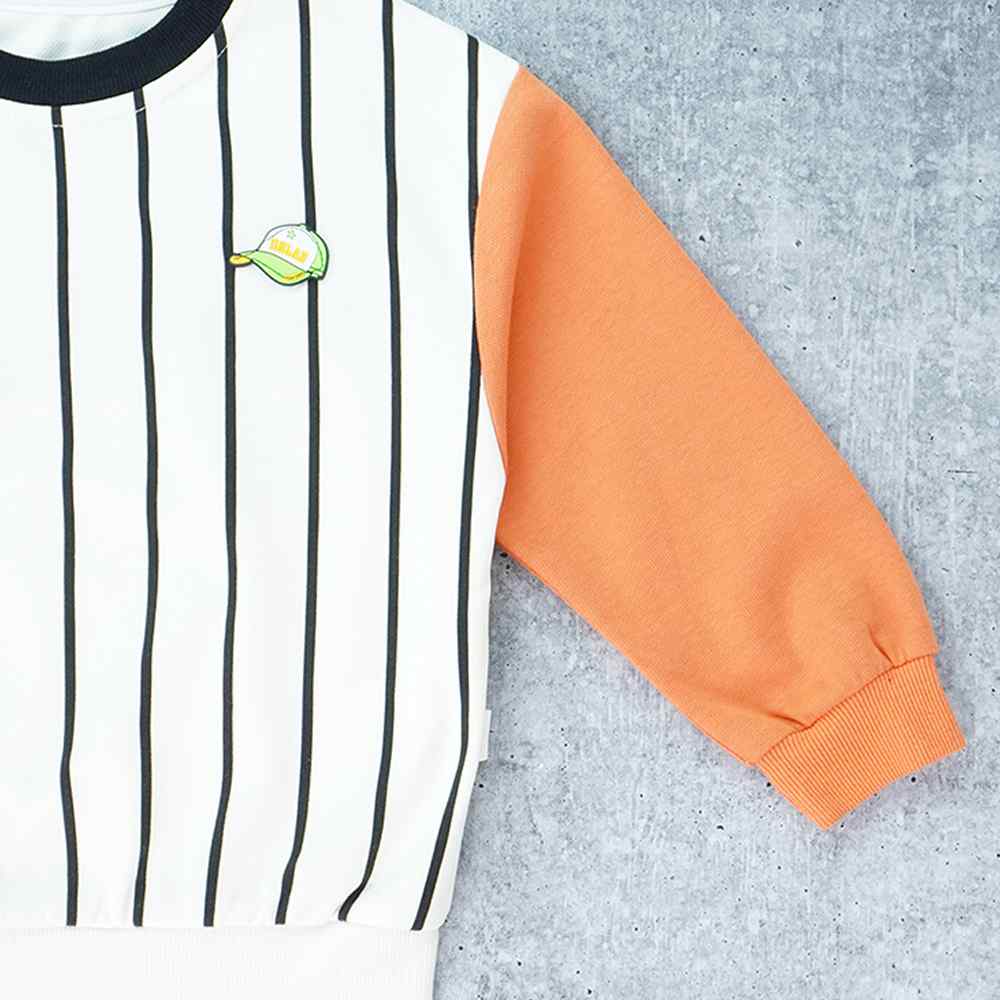 Black & Orange Colorblock Full Sleeves T-shirt for Kids