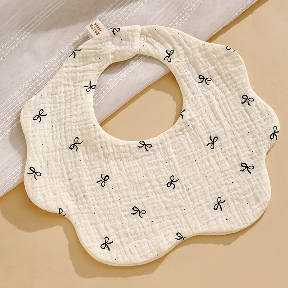 2PCS Bow & Bunny Print Petal Style Muslin Bibs Set with Bow Hair band, Muslin Adjustable Button Closure & Wide Shoulder Size Bibs