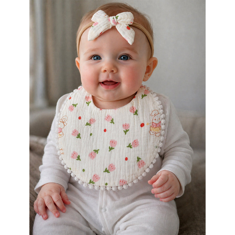 2pcs set Green Pink soft Adjustable Lace Tie up Bibs with Matching Bow Hair Band