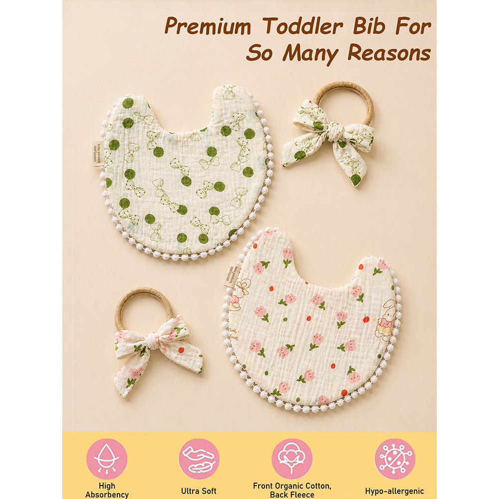 2pcs set Green Pink soft Adjustable Lace Tie up Bibs with Matching Bow Hair Band