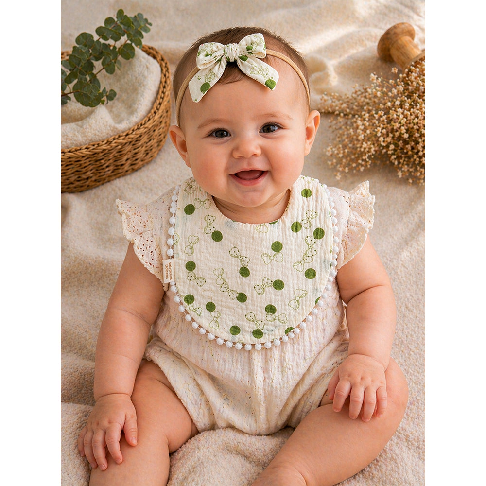 2pcs set Green Pink soft Adjustable Lace Tie up Bibs with Matching Bow Hair Band