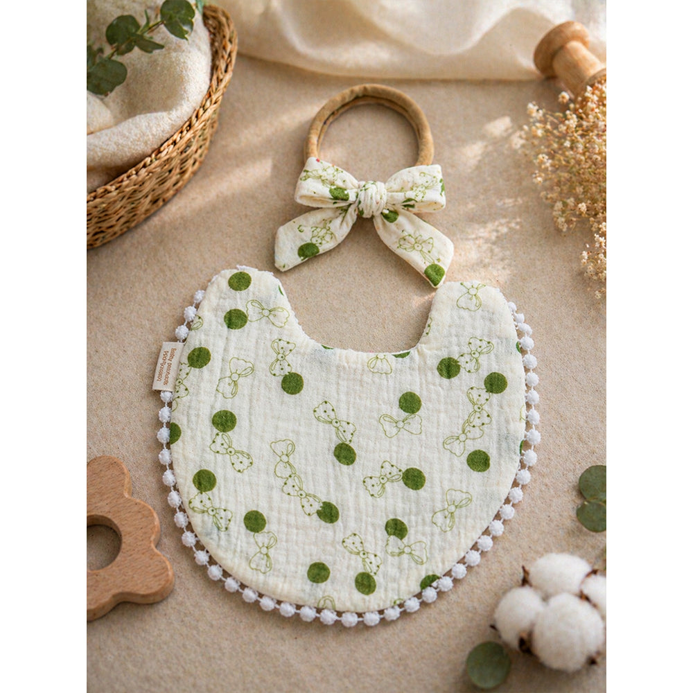 2pcs set Green Pink soft Adjustable Lace Tie up Bibs with Matching Bow Hair Band