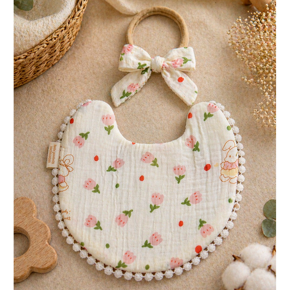 2pcs set Green Pink soft Adjustable Lace Tie up Bibs with Matching Bow Hair Band