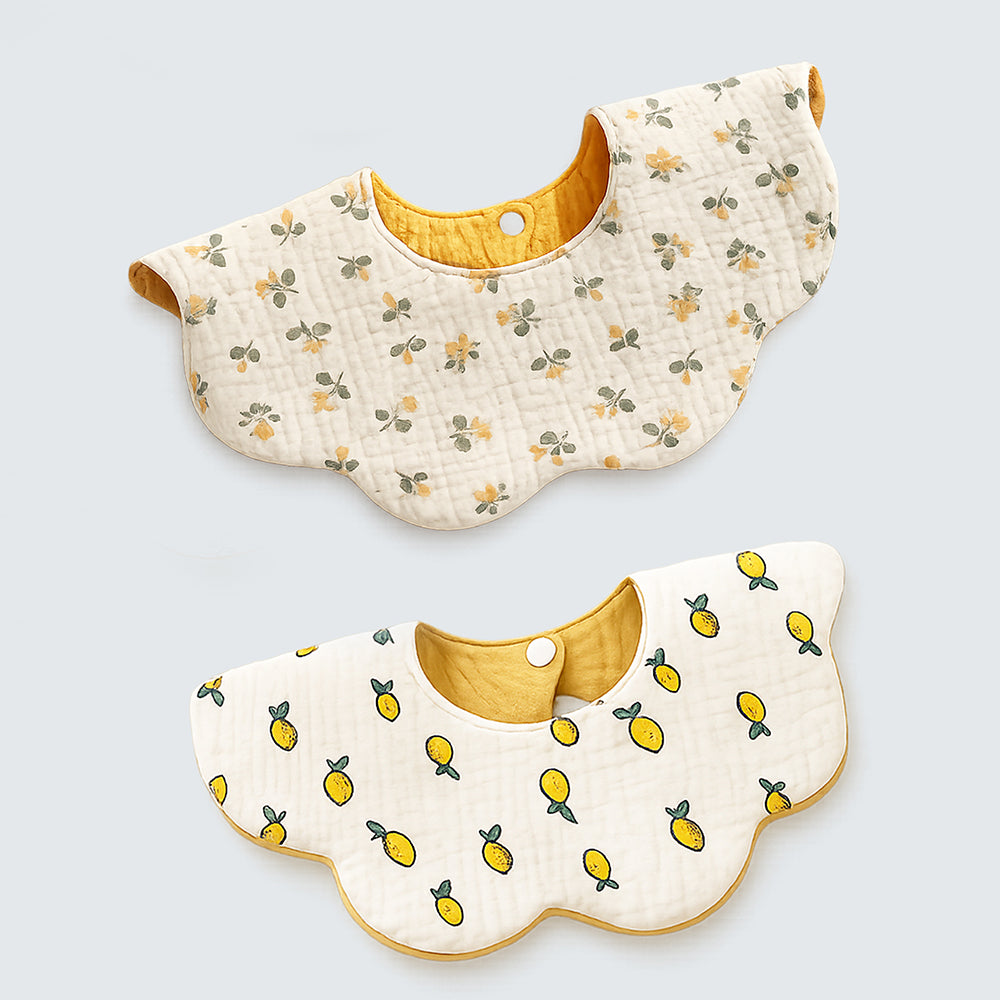2PCS Set Occur Print Soft Muslin Adjustable Button Closure & Wide Shoulder Size Bibs