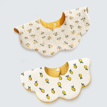 2PCS Set Occur Print Soft Muslin Adjustable Button Closure & Wide Shoulder Size Bibs
