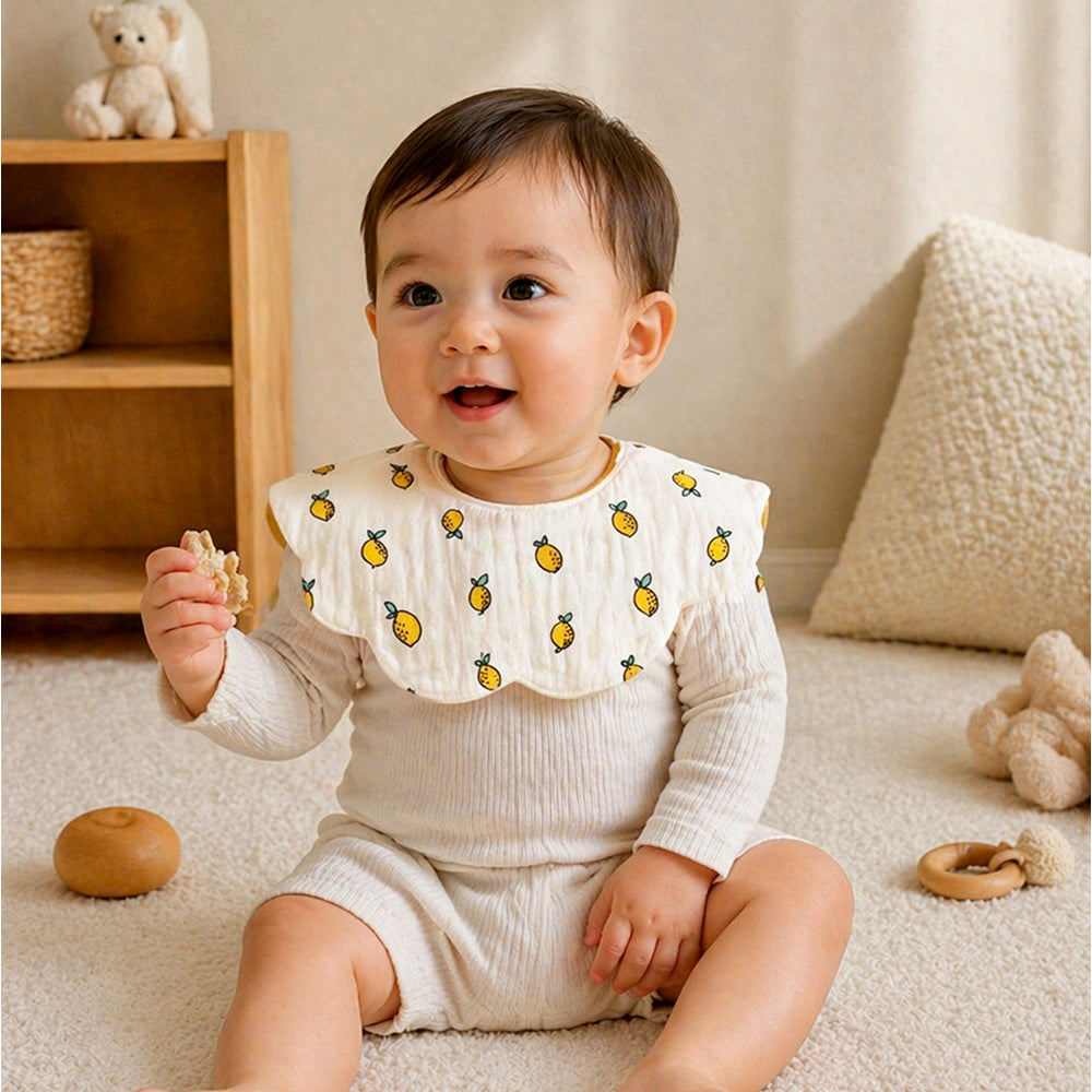 2PCS Set Occur Print Soft Muslin Adjustable Button Closure & Wide Shoulder Size Bibs