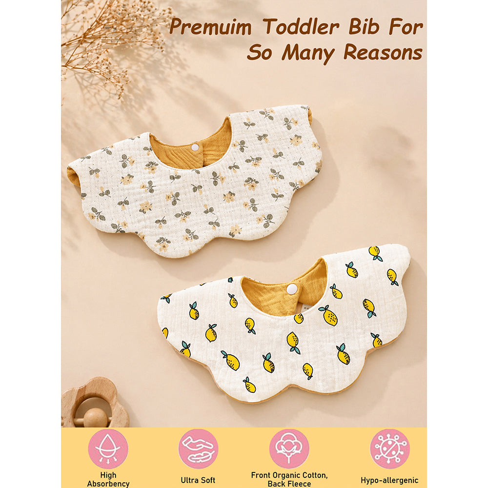 2PCS Set Occur Print Soft Muslin Adjustable Button Closure & Wide Shoulder Size Bibs