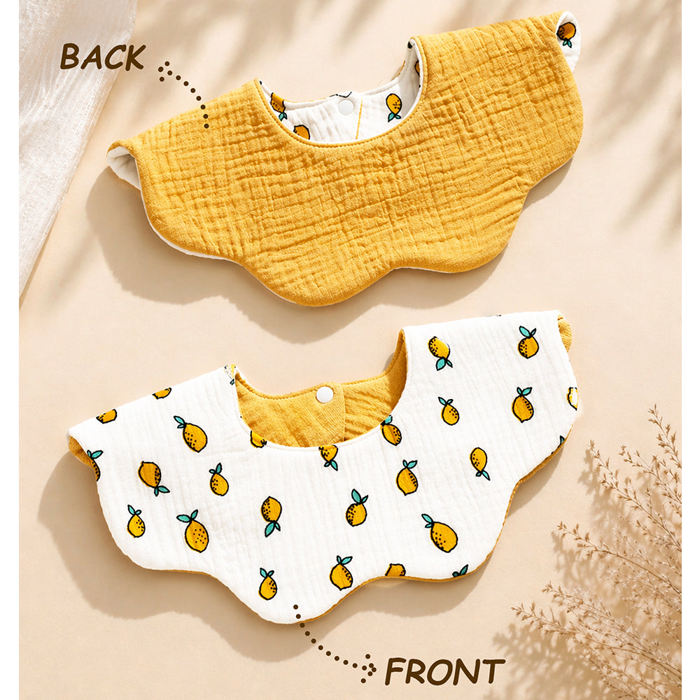 2PCS Set Occur Print Soft Muslin Adjustable Button Closure & Wide Shoulder Size Bibs