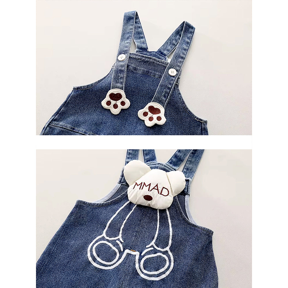 Black Mad Ted Dungaree with Stripes T-shirt, 2 Pcs Clothing Set For Toddlers And Kids