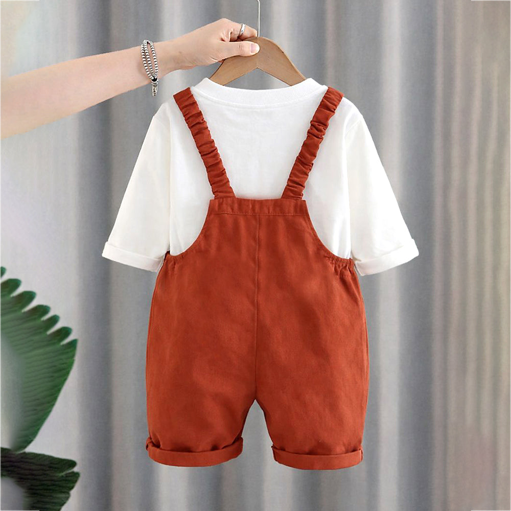 3D Brown Bear Hanging Legs Dungaree with Tshirt, 2pcs set for Toddlers & Kids