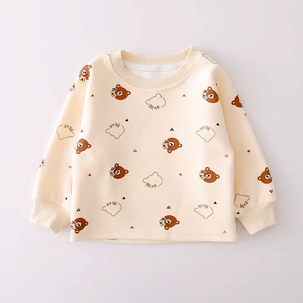 Cream Baseball Bear Dungaree with tshirt, 2 Pcs Clothing Set For Toddlers And Kids