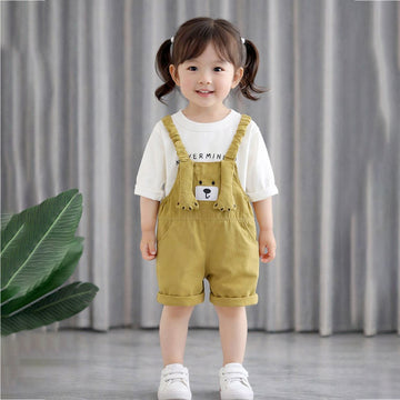 3D Green Bear Hanging Legs Dungaree with Tshirt, 2pcs set for Toddlers & Kids
