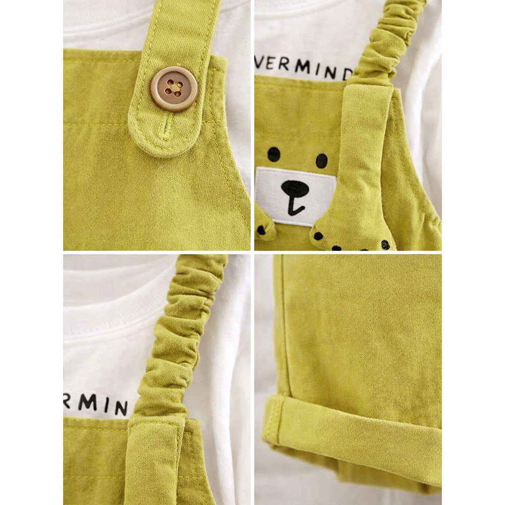 3D Green Bear Hanging Legs Dungaree with Tshirt, 2pcs set for Toddlers & Kids