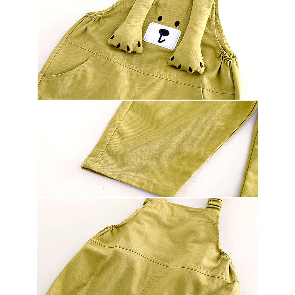 3D Green Bear Hanging Legs Dungaree with Tshirt, 2pcs set for Toddlers & Kids