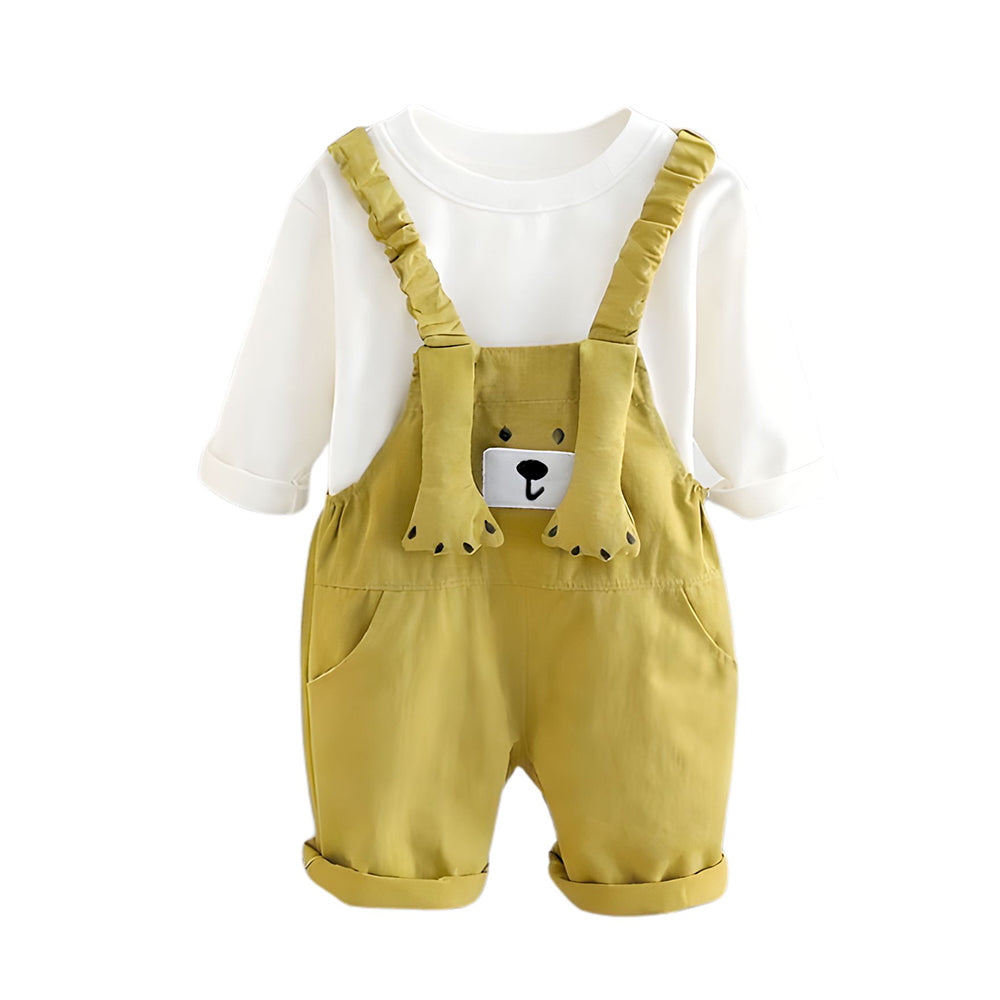 3D Green Bear Hanging Legs Dungaree with Tshirt, 2pcs set for Toddlers & Kids