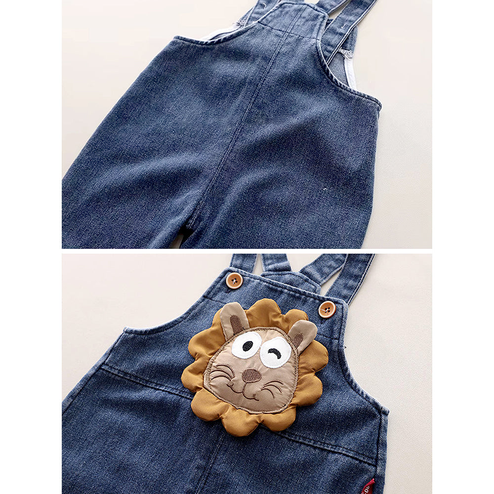 Spongy Lion Dungaree with Green Stripes T-shirt, 2 Pcs Clothing Set For Toddlers And Kids