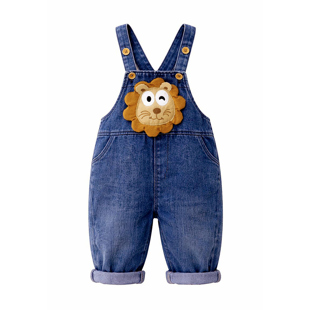 Spongy Lion Dungaree with Green Stripes T-shirt, 2 Pcs Clothing Set For Toddlers And Kids