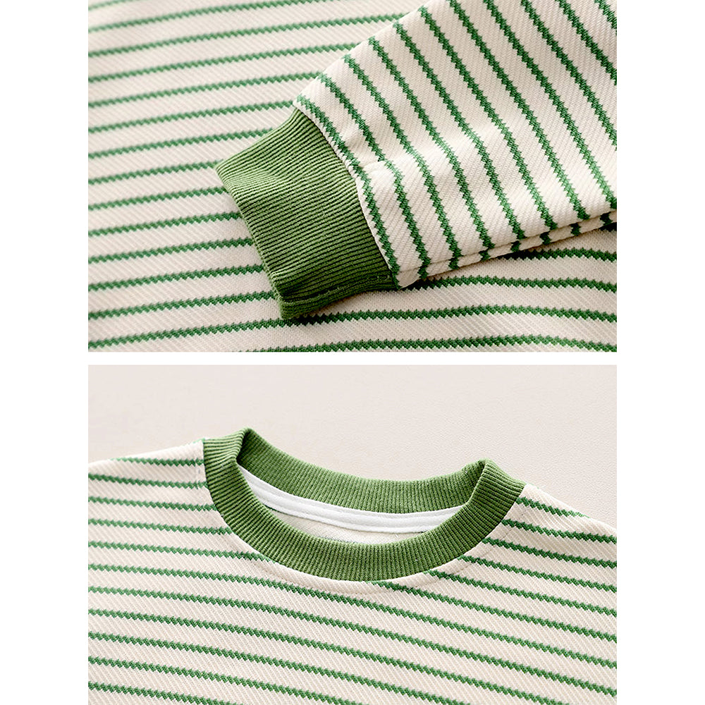 Spongy Lion Dungaree with Green Stripes T-shirt, 2 Pcs Clothing Set For Toddlers And Kids