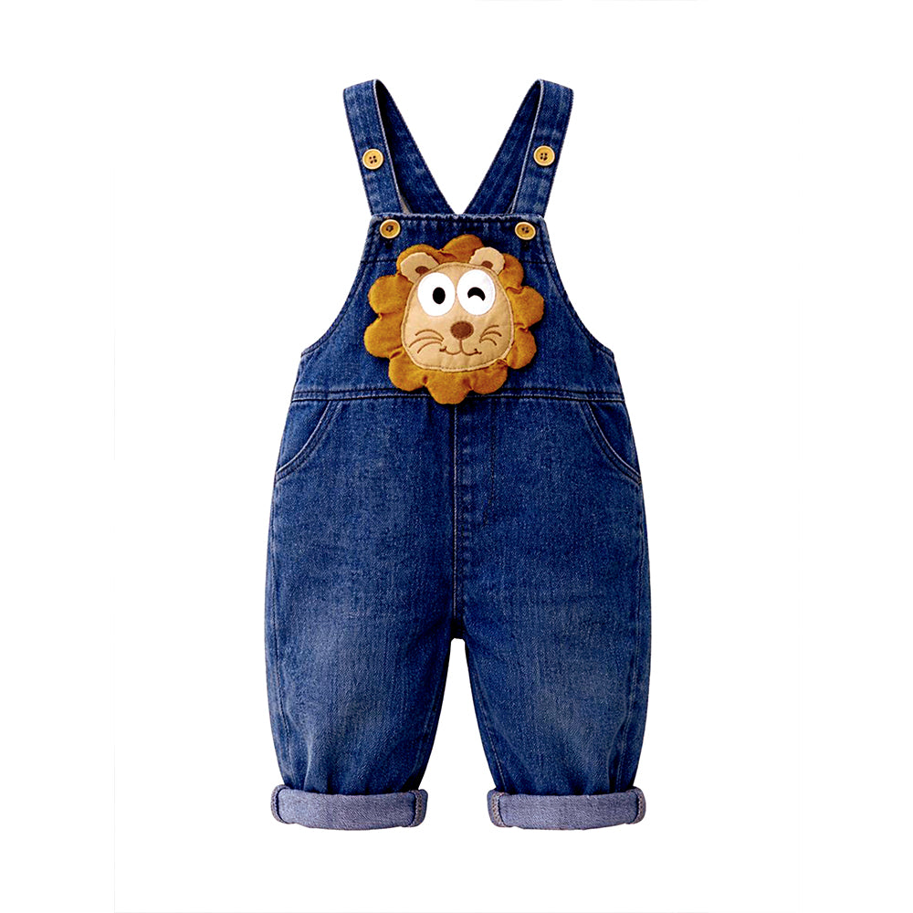 Spongy Lion Dungaree with Grey Stripes T-shirt, 2 Pcs Clothing Set For Toddlers And Kids