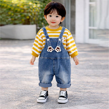 Mustard MadTed Dungaree with Stripes T-shirt, 2 Pcs Clothing Set For Toddlers And Kids