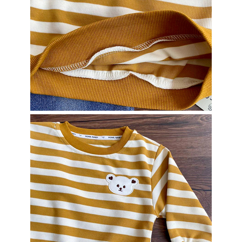Mustard MadTed Dungaree with Stripes T-shirt, 2 Pcs Clothing Set For Toddlers And Kids