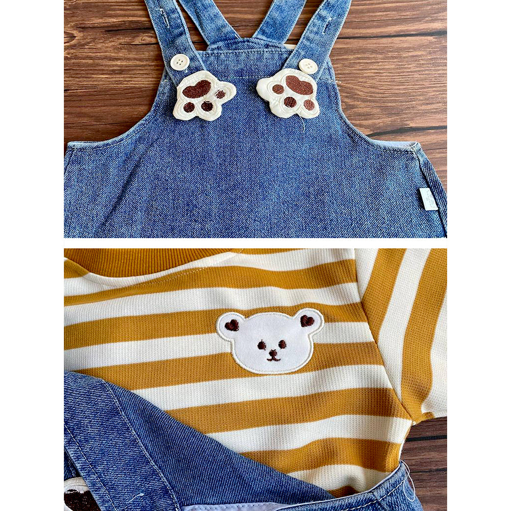 Mustard MadTed Dungaree with Stripes T-shirt, 2 Pcs Clothing Set For Toddlers And Kids