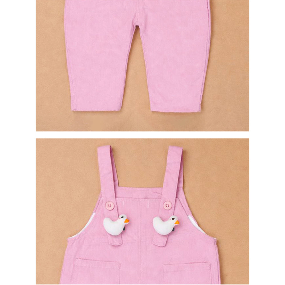 Pastel Pink Duck Dungaree with Frill T-shirt and matching sling bag, 2Pcs Clothing Set For Toddlers And Kids