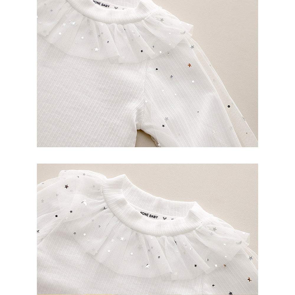 Yellow Duck Dungaree with White Frill T-shirt, 2 Pcs Clothing Set For Toddlers And Kids