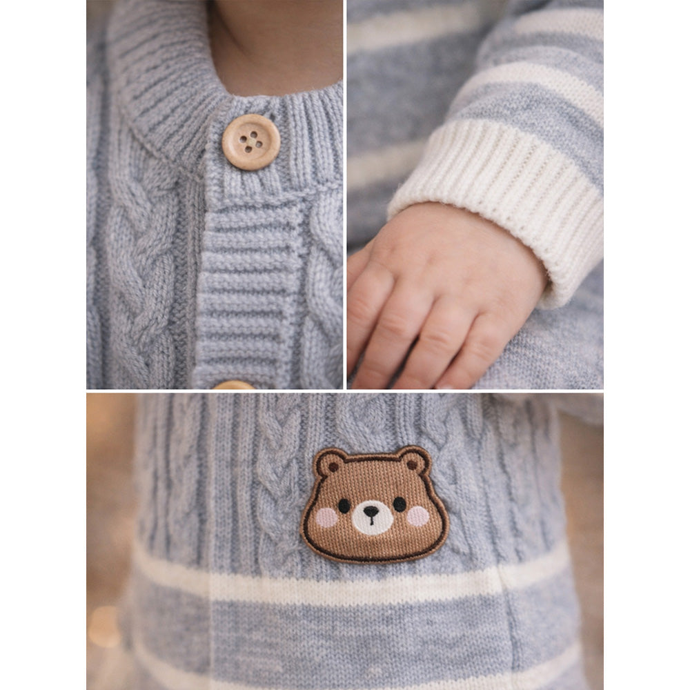 2 Pcs Grey with White Stripes Winter Knit Cardigan & Pants