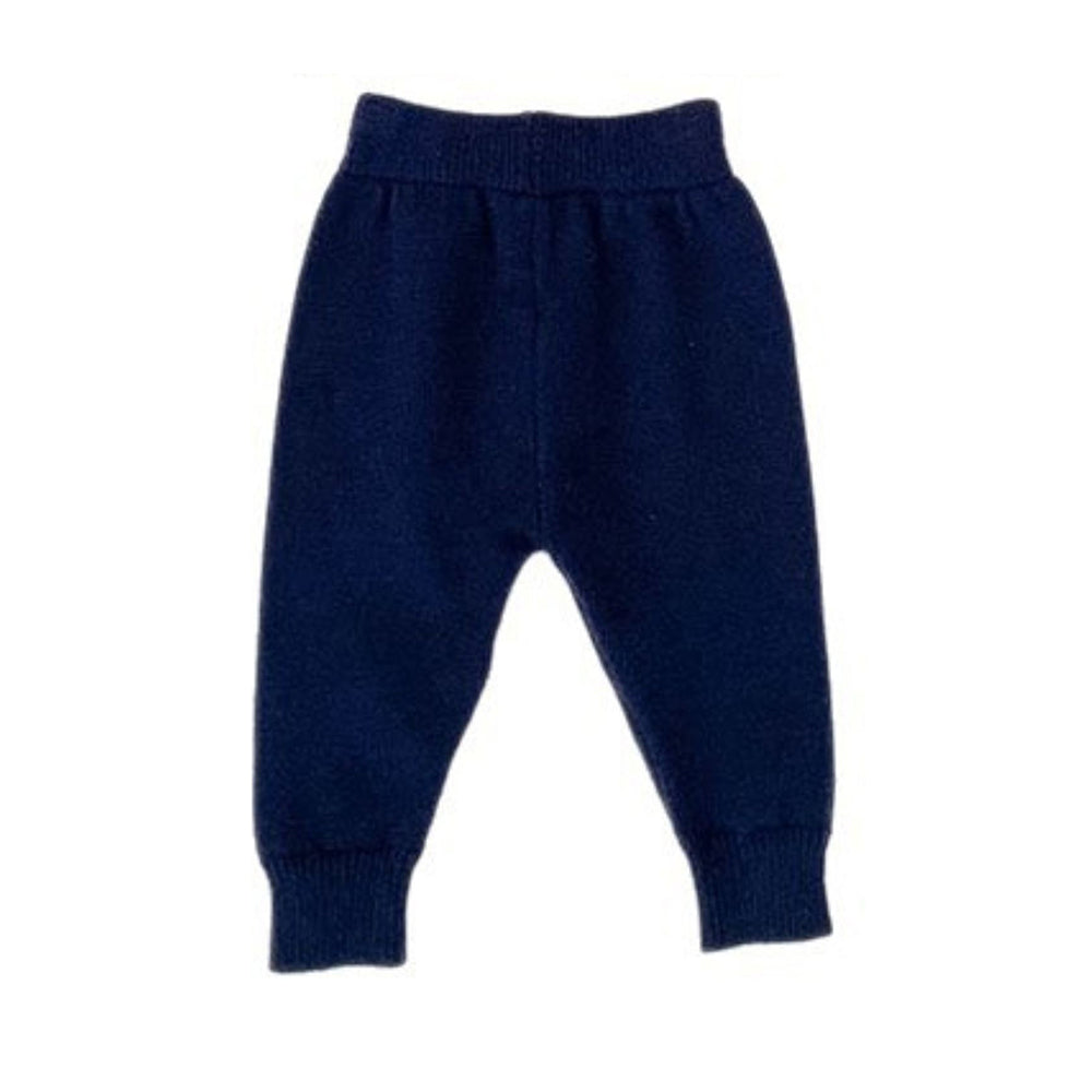 2 Pcs Navy Cream Collared Winter Knit Cardigan & Pants with Beret Cap for Infants