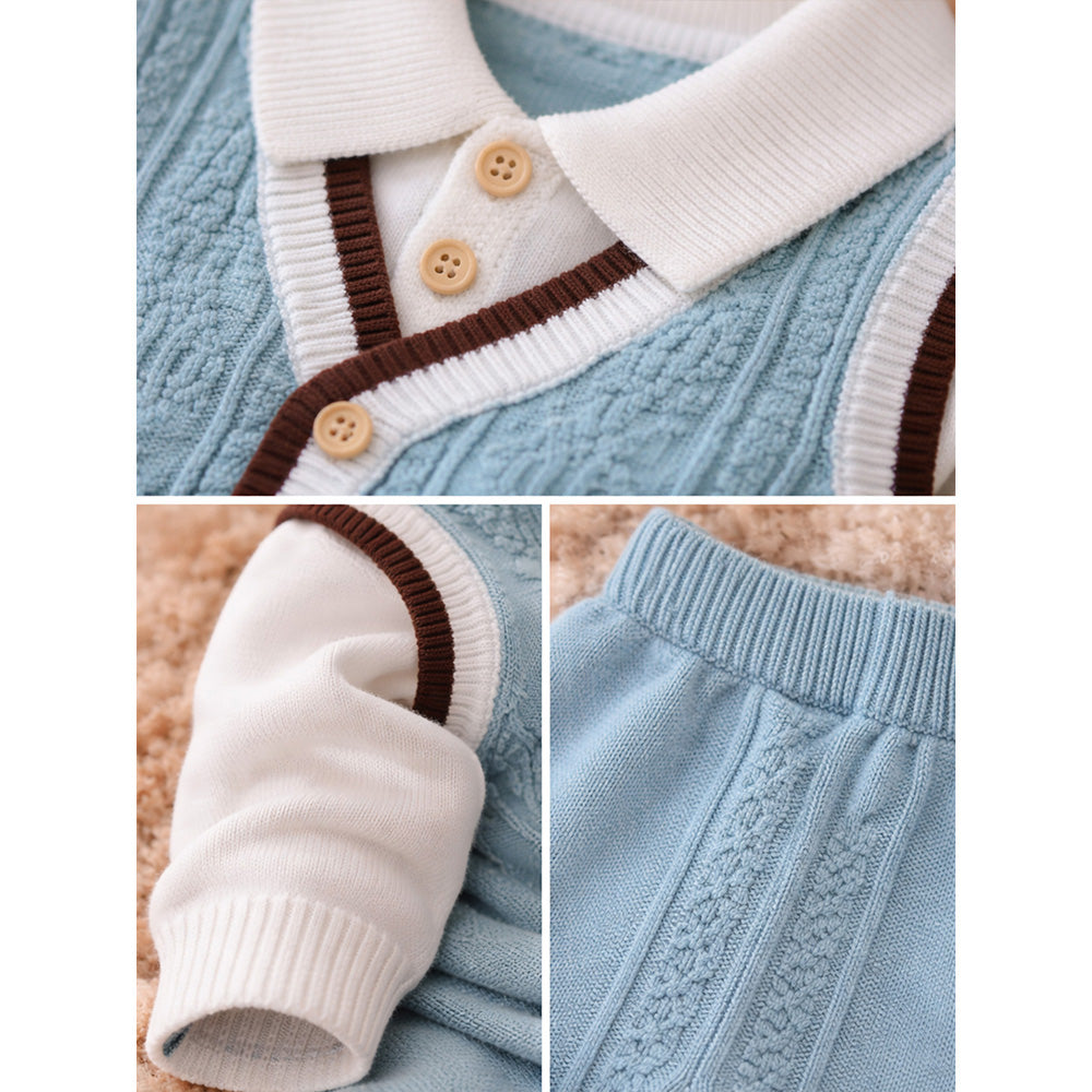 2 Pcs Teal Vest-Style Winter Cardigan & Pants with Beret-Style Cap for Infants