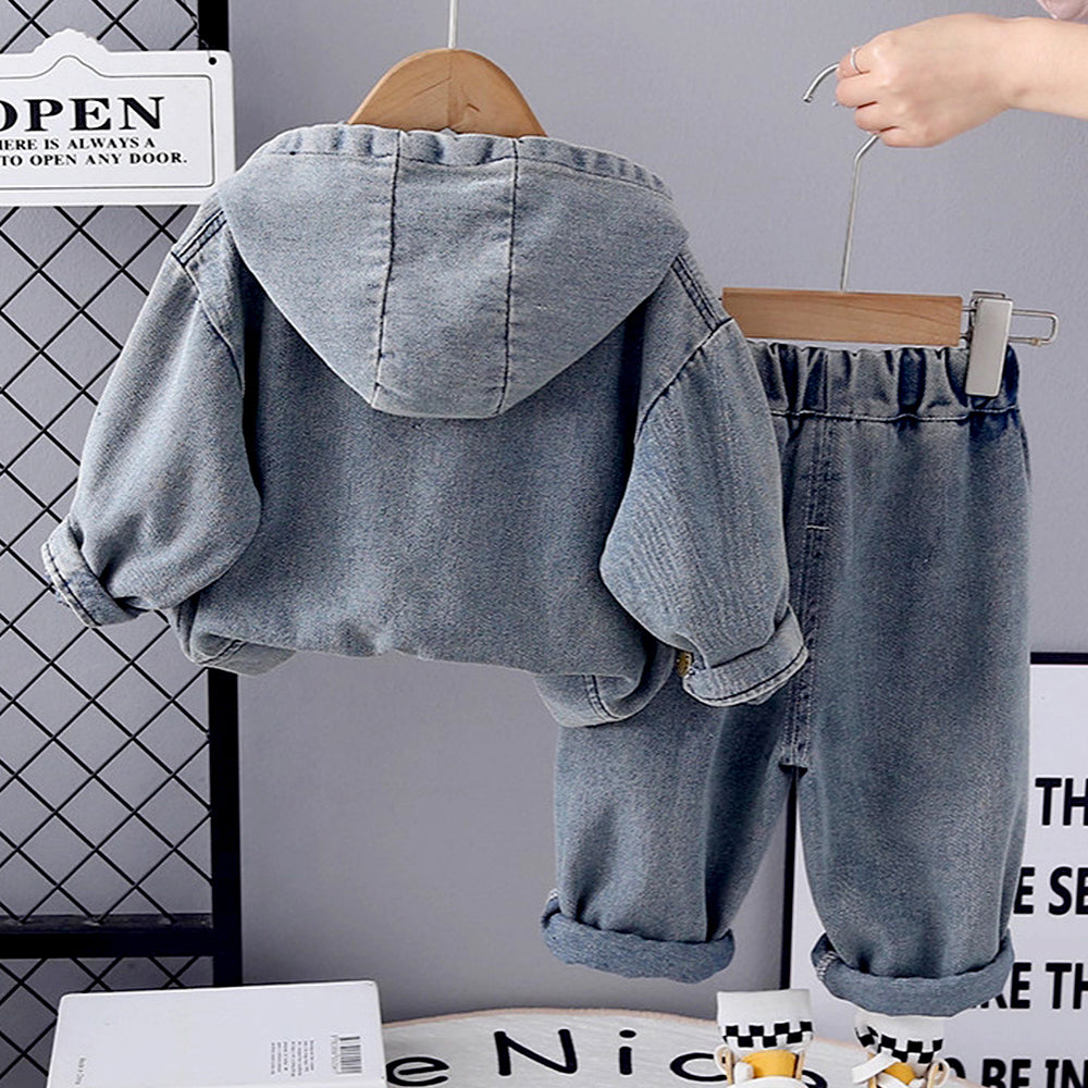 ABC Ripped Denim Hoodie with Pants for Kids
