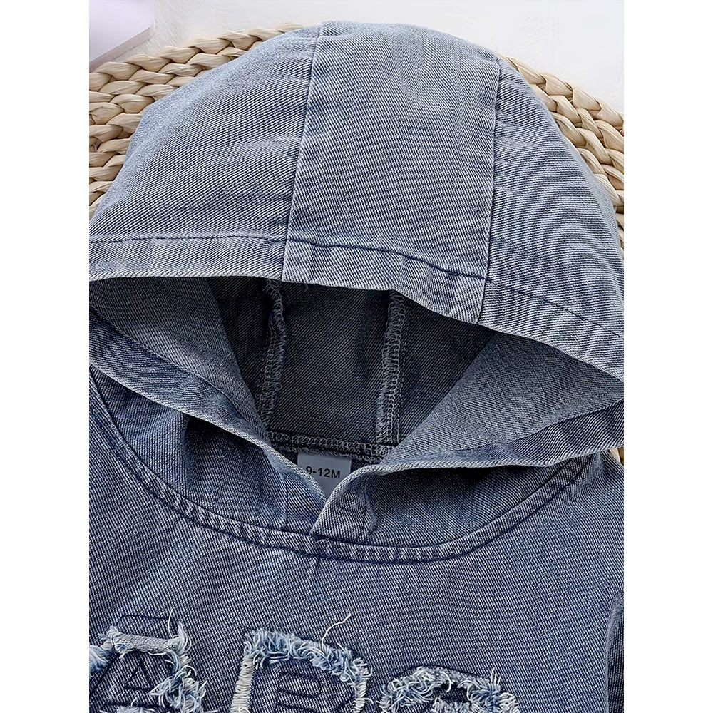 ABC Ripped Denim Hoodie with Pants for Kids