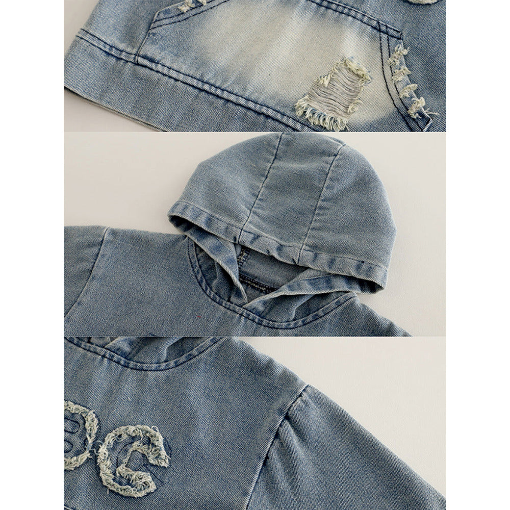 ABC Ripped Denim Hoodie with Pants for Kids